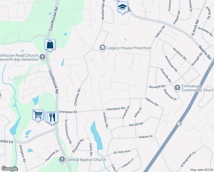 map of restaurants, bars, coffee shops, grocery stores, and more near 10306 Sun Ridge Lane in Chesterfield County