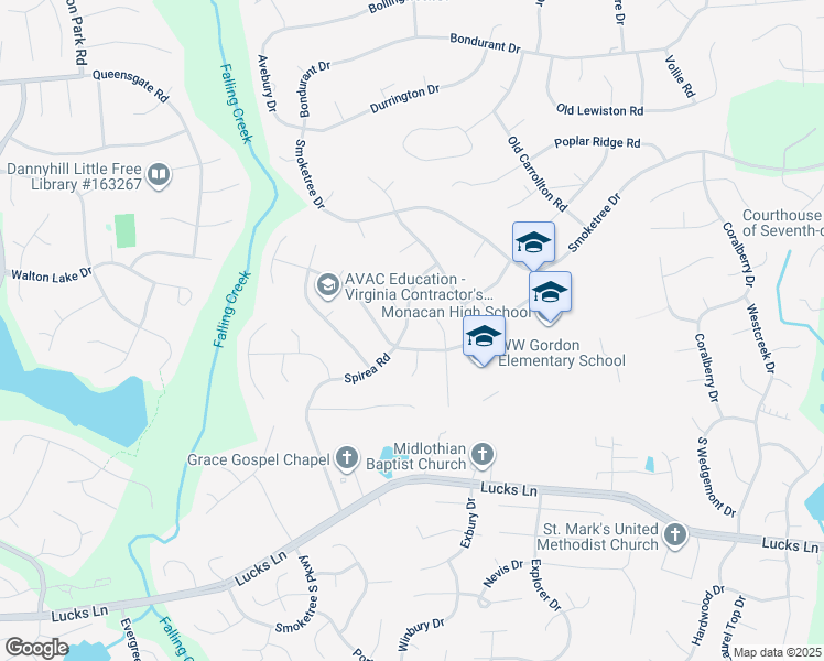 map of restaurants, bars, coffee shops, grocery stores, and more near 713 Spirea Road in Chesterfield County