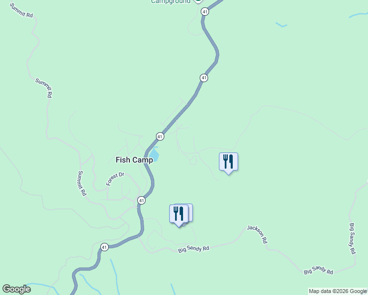map of restaurants, bars, coffee shops, grocery stores, and more near 7771 White Chief Mountain Road in Fish Camp