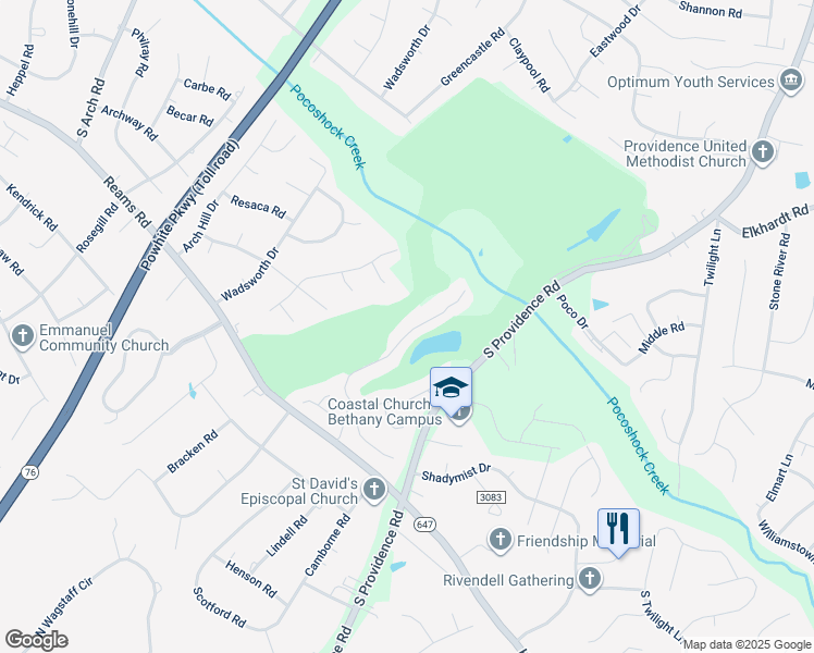 map of restaurants, bars, coffee shops, grocery stores, and more near 1248 Providence Knoll Drive in Richmond