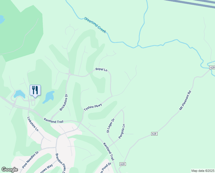map of restaurants, bars, coffee shops, grocery stores, and more near 11571 Royal Lane in Providence Forge