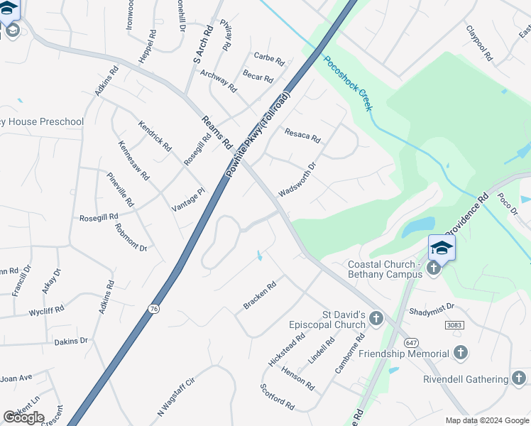map of restaurants, bars, coffee shops, grocery stores, and more near 1406 Winters Hill Place in Richmond