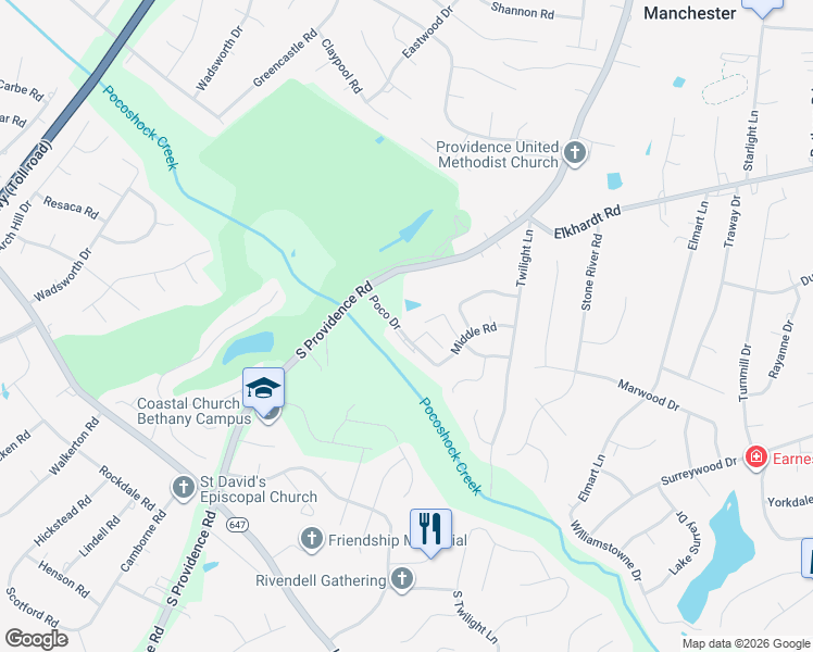 map of restaurants, bars, coffee shops, grocery stores, and more near 1341 Poco Drive in Richmond