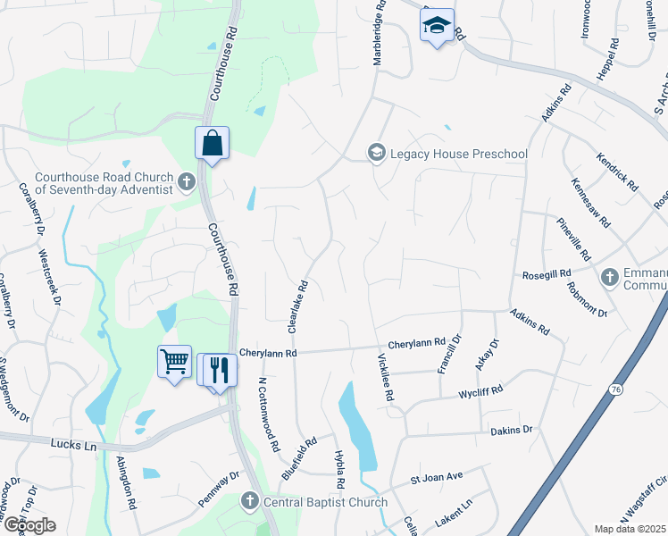 map of restaurants, bars, coffee shops, grocery stores, and more near 804 Vickilee Court in Richmond