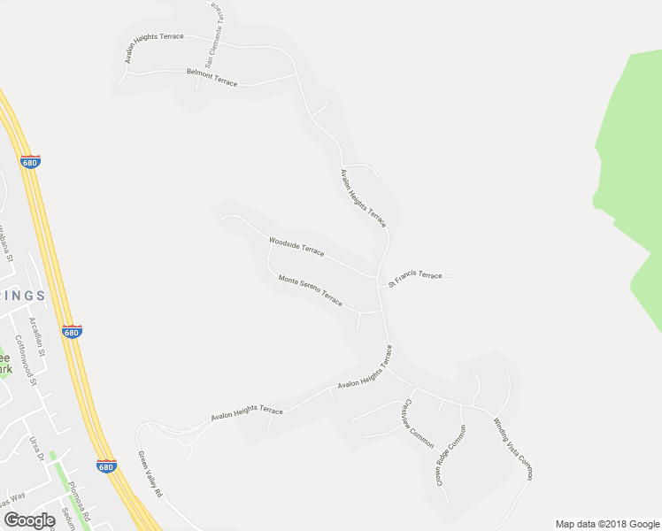 map of restaurants, bars, coffee shops, grocery stores, and more near 3591 Woodside Terrace in Fremont