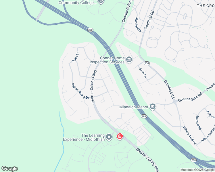 map of restaurants, bars, coffee shops, grocery stores, and more near 1401 Jeffries Way in Midlothian