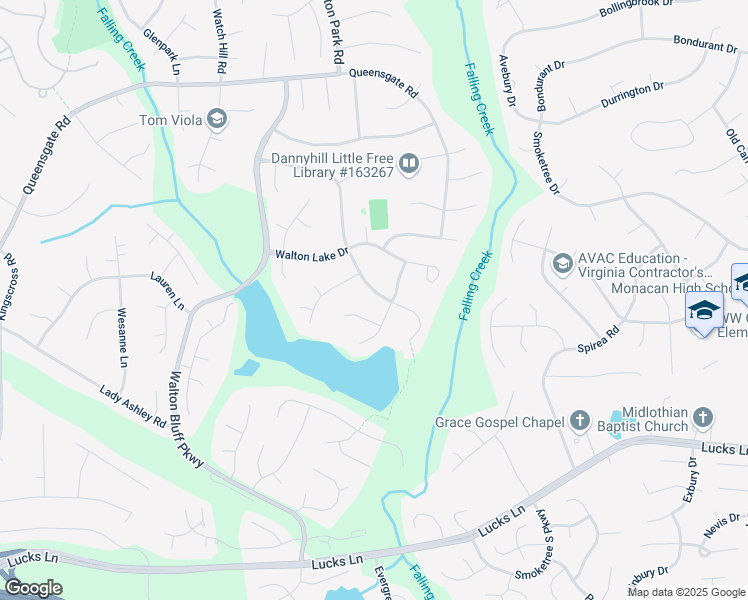 map of restaurants, bars, coffee shops, grocery stores, and more near 1206 Walton Creek Drive in Midlothian