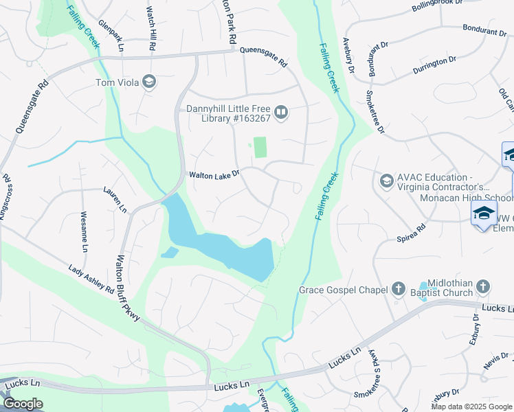 map of restaurants, bars, coffee shops, grocery stores, and more near 1206 Walton Creek Drive in Midlothian