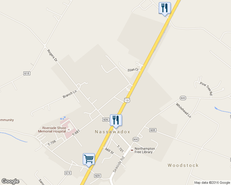 map of restaurants, bars, coffee shops, grocery stores, and more near 10157 Pine Avenue in Nassawadox