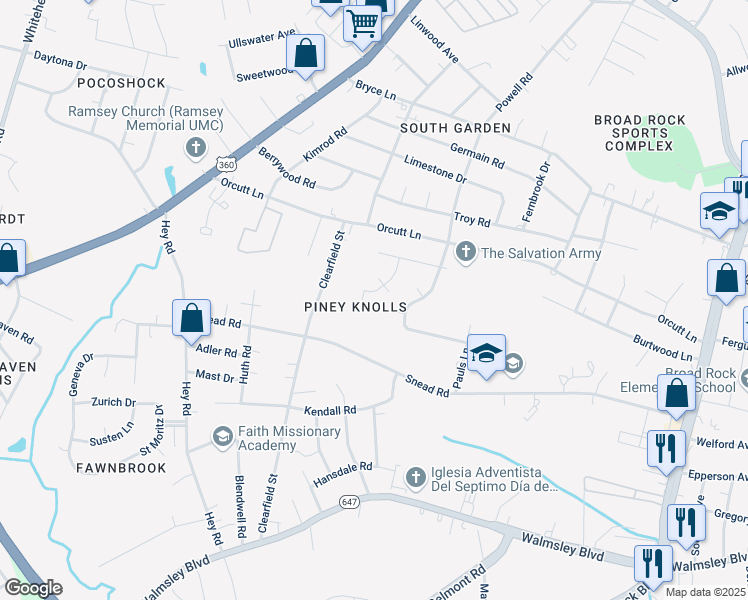 map of restaurants, bars, coffee shops, grocery stores, and more near 2513 Crumpton Drive in Richmond