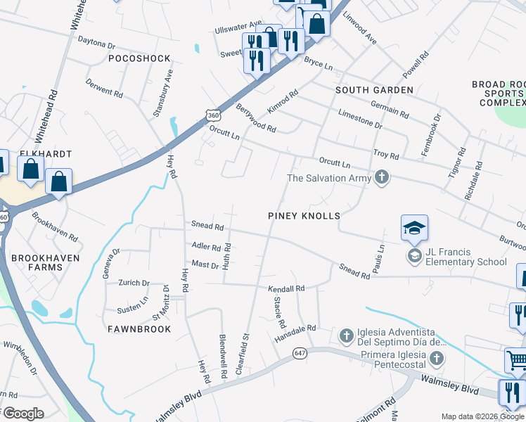 map of restaurants, bars, coffee shops, grocery stores, and more near 2418 Clearfield Street in Richmond