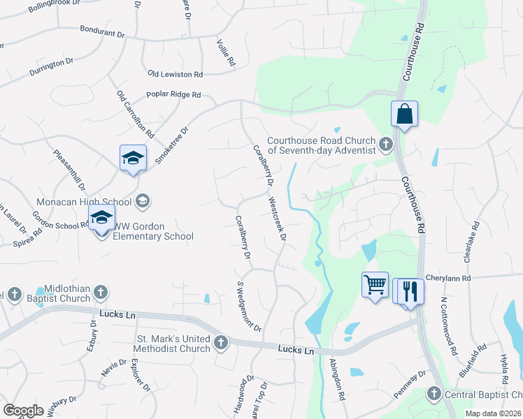 map of restaurants, bars, coffee shops, grocery stores, and more near 11308 Pendleton Place in Richmond
