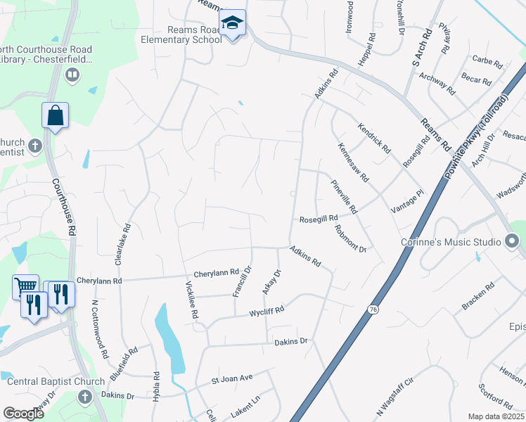 map of restaurants, bars, coffee shops, grocery stores, and more near 913 Marblethorpe Road in Richmond