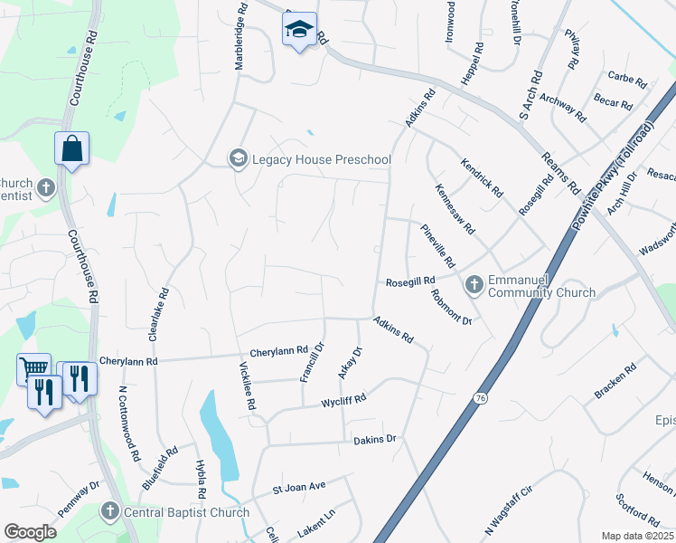 map of restaurants, bars, coffee shops, grocery stores, and more near 913 Marblethorpe Road in Richmond