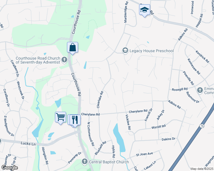 map of restaurants, bars, coffee shops, grocery stores, and more near 804 Vickilee Court in Richmond