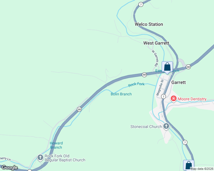 map of restaurants, bars, coffee shops, grocery stores, and more near 2 Francis Drive in Garrett