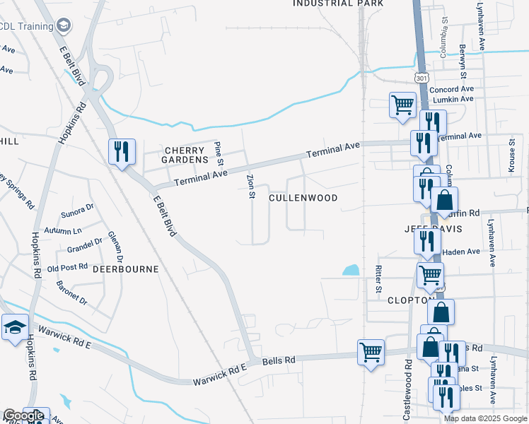 map of restaurants, bars, coffee shops, grocery stores, and more near 3142 Cullenwood Drive in Richmond