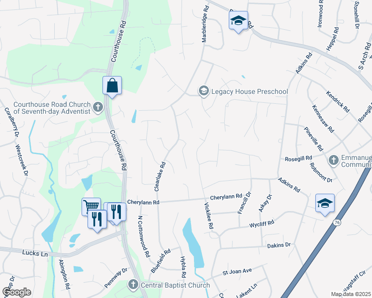 map of restaurants, bars, coffee shops, grocery stores, and more near 801 Vickilee Court in Richmond