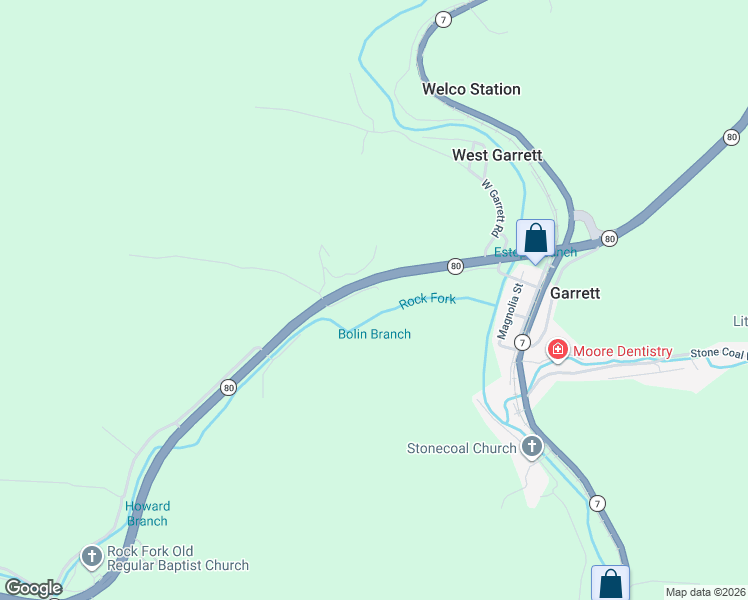 map of restaurants, bars, coffee shops, grocery stores, and more near 2-128 Francis Drive in Garrett