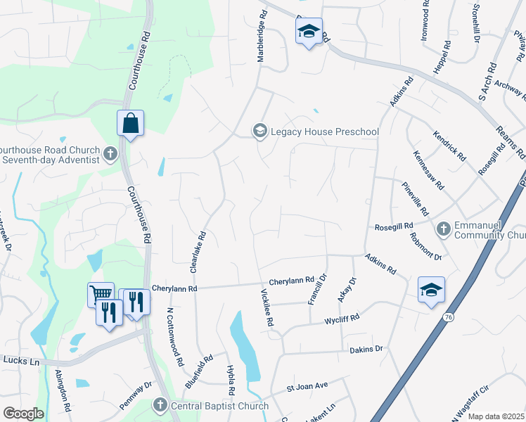 map of restaurants, bars, coffee shops, grocery stores, and more near 807 Vickilee Road in Chesterfield County