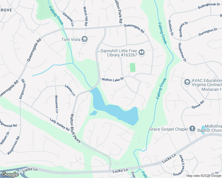map of restaurants, bars, coffee shops, grocery stores, and more near 1402 Waterlily Court in Midlothian