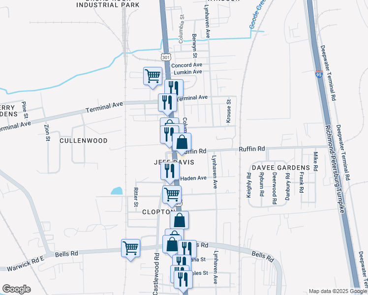 map of restaurants, bars, coffee shops, grocery stores, and more near 3117 Columbia Street in Richmond