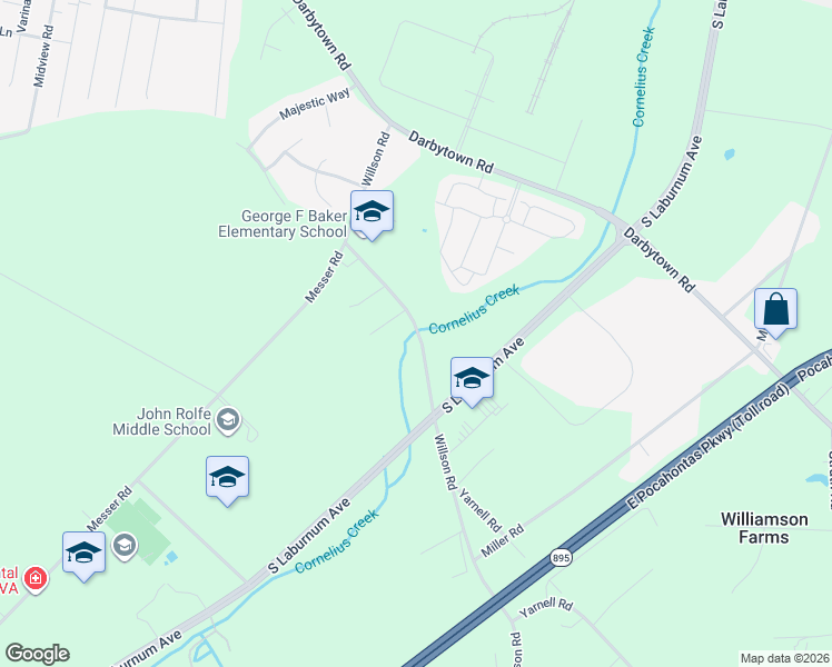 map of restaurants, bars, coffee shops, grocery stores, and more near 6800 Willson Road in Richmond