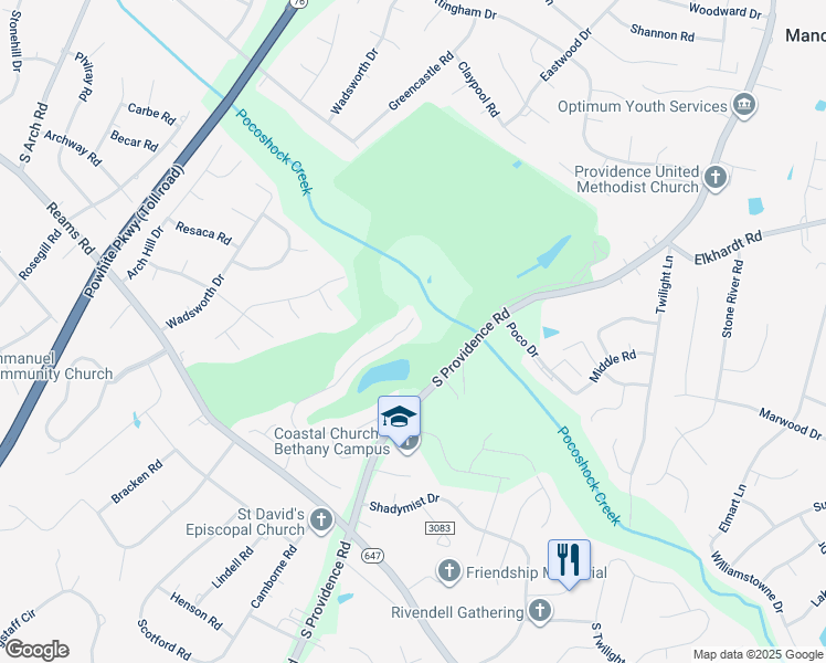 map of restaurants, bars, coffee shops, grocery stores, and more near 1209 Providence Knoll Drive in Richmond