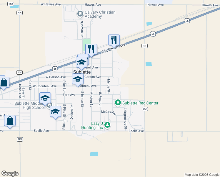map of restaurants, bars, coffee shops, grocery stores, and more near 402 Chouteau Avenue in Sublette