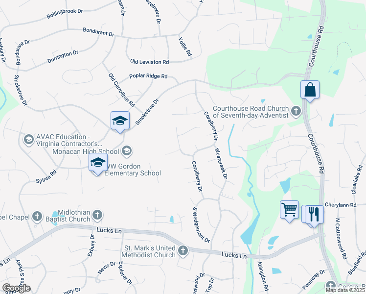 map of restaurants, bars, coffee shops, grocery stores, and more near 711 McCauliff Drive in Richmond