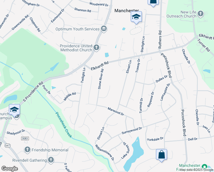 map of restaurants, bars, coffee shops, grocery stores, and more near 1306 Old Log Trail in Richmond