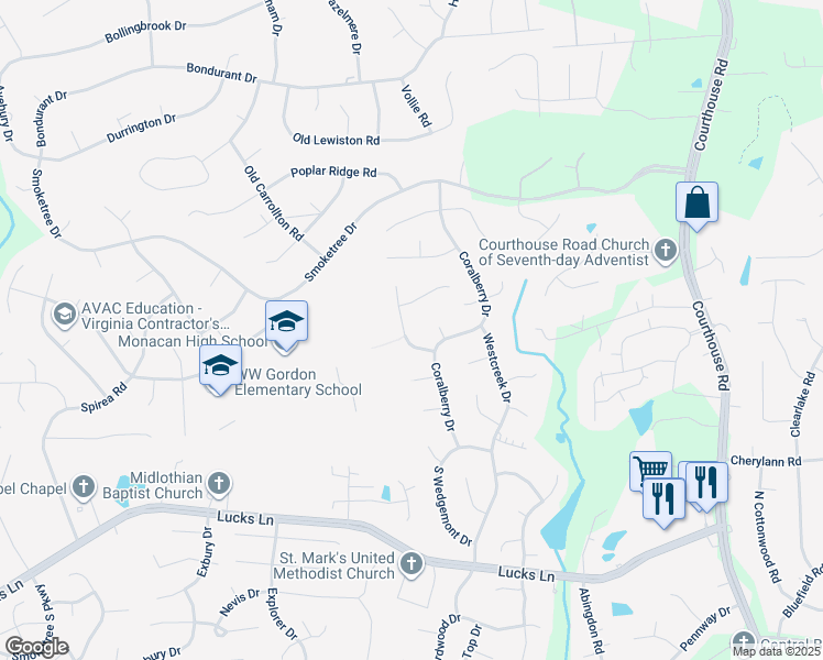 map of restaurants, bars, coffee shops, grocery stores, and more near 711 McCauliff Drive in Richmond