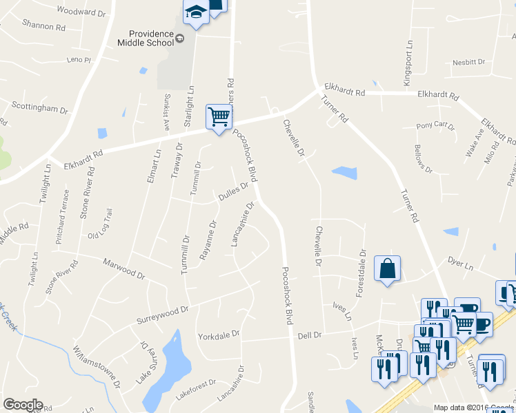 map of restaurants, bars, coffee shops, grocery stores, and more near 1601 Lancashire Drive in Richmond