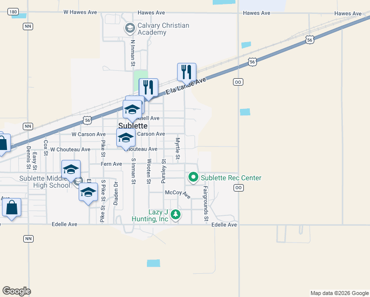 map of restaurants, bars, coffee shops, grocery stores, and more near 402 Chouteau Avenue in Sublette