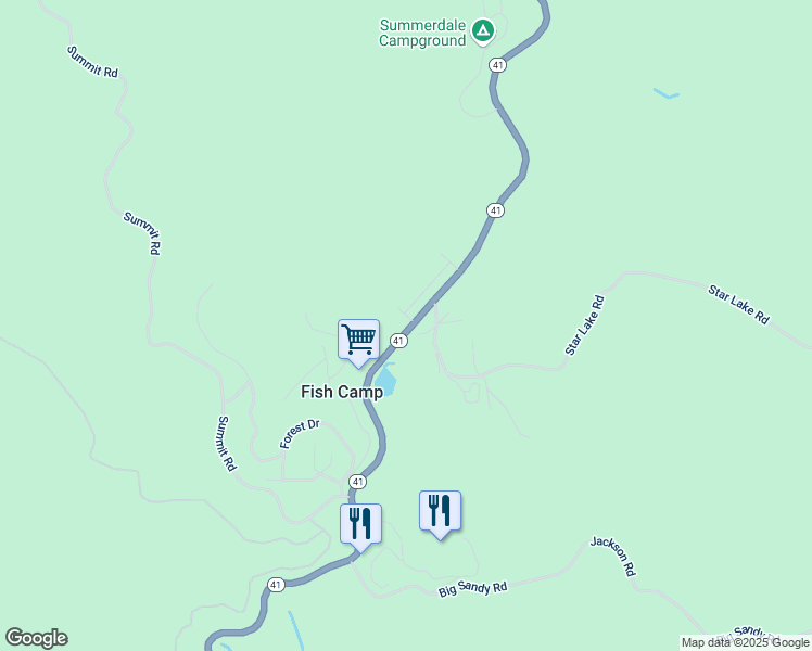 map of restaurants, bars, coffee shops, grocery stores, and more near 1221 California 41 in Fish Camp