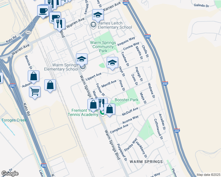 map of restaurants, bars, coffee shops, grocery stores, and more near 47650 Bannon Court in Fremont