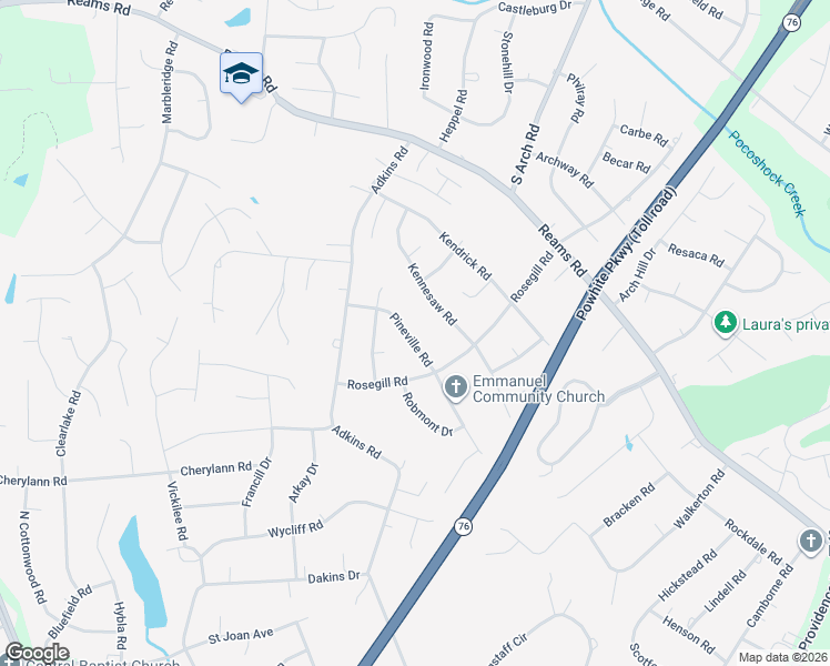 map of restaurants, bars, coffee shops, grocery stores, and more near 901 Pineville Road in Richmond