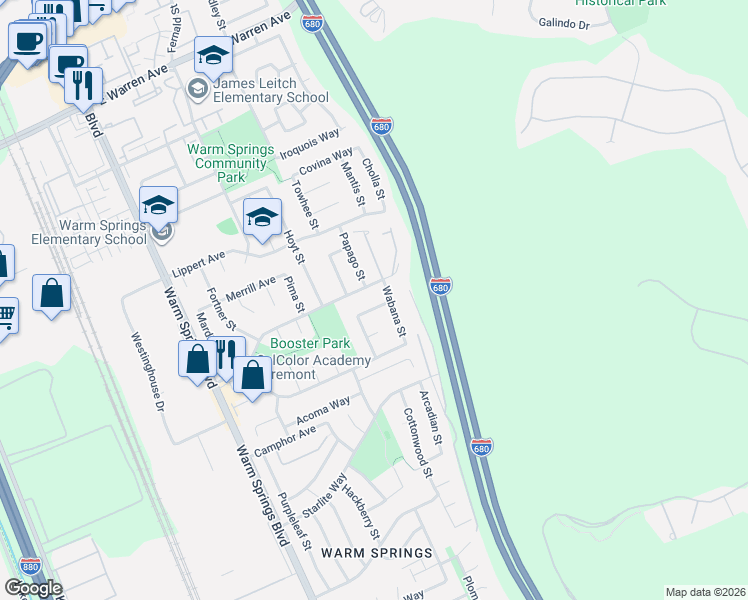 map of restaurants, bars, coffee shops, grocery stores, and more near 773 Nodaway Avenue in Fremont