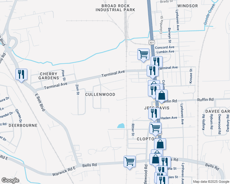 map of restaurants, bars, coffee shops, grocery stores, and more near 2937 Springview Drive in Richmond