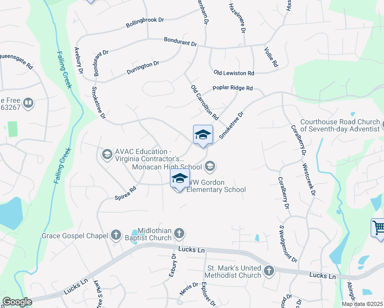 map of restaurants, bars, coffee shops, grocery stores, and more near 11605 Pleasantview Road in Chesterfield County