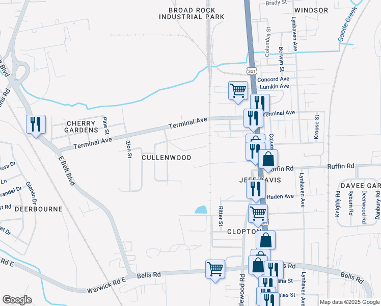 map of restaurants, bars, coffee shops, grocery stores, and more near 2937 Springview Drive in Richmond