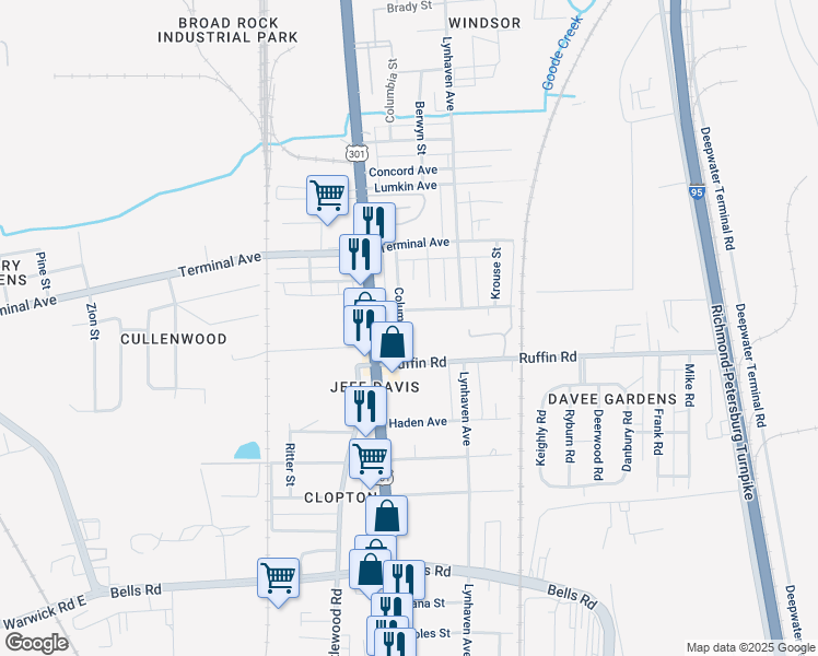 map of restaurants, bars, coffee shops, grocery stores, and more near 3106 Columbia Street in Richmond