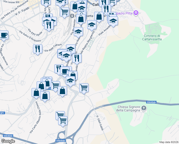 map of restaurants, bars, coffee shops, grocery stores, and more near 30 Via Stazzone in Caltanissetta