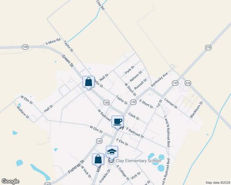 map of restaurants, bars, coffee shops, grocery stores, and more near 214-298 Taylor Street in Clay