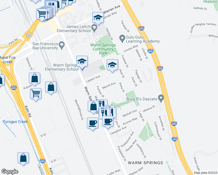 map of restaurants, bars, coffee shops, grocery stores, and more near in Fremont