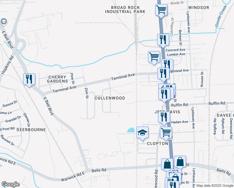map of restaurants, bars, coffee shops, grocery stores, and more near 3100 Scottdale Street in Richmond