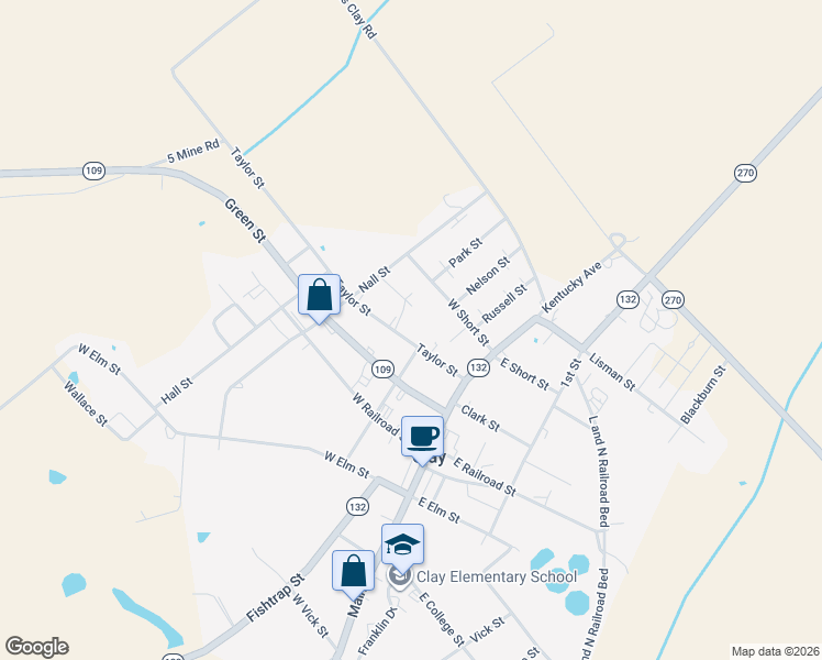 map of restaurants, bars, coffee shops, grocery stores, and more near 214-298 Taylor Street in Clay