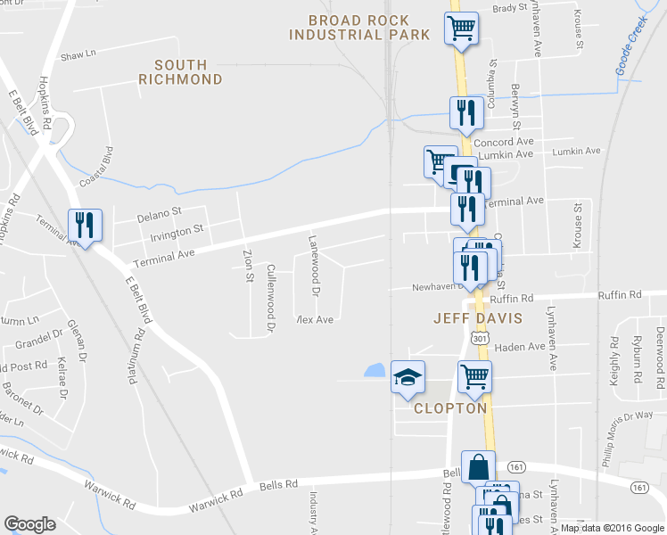 map of restaurants, bars, coffee shops, grocery stores, and more near 3100 Scottdale Street in Richmond