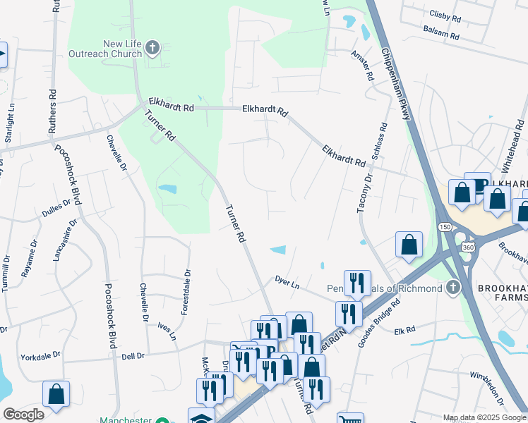 map of restaurants, bars, coffee shops, grocery stores, and more near 1918 Buggy Drive in Richmond