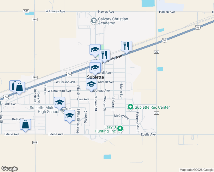 map of restaurants, bars, coffee shops, grocery stores, and more near 200-298 Wooten Street in Sublette